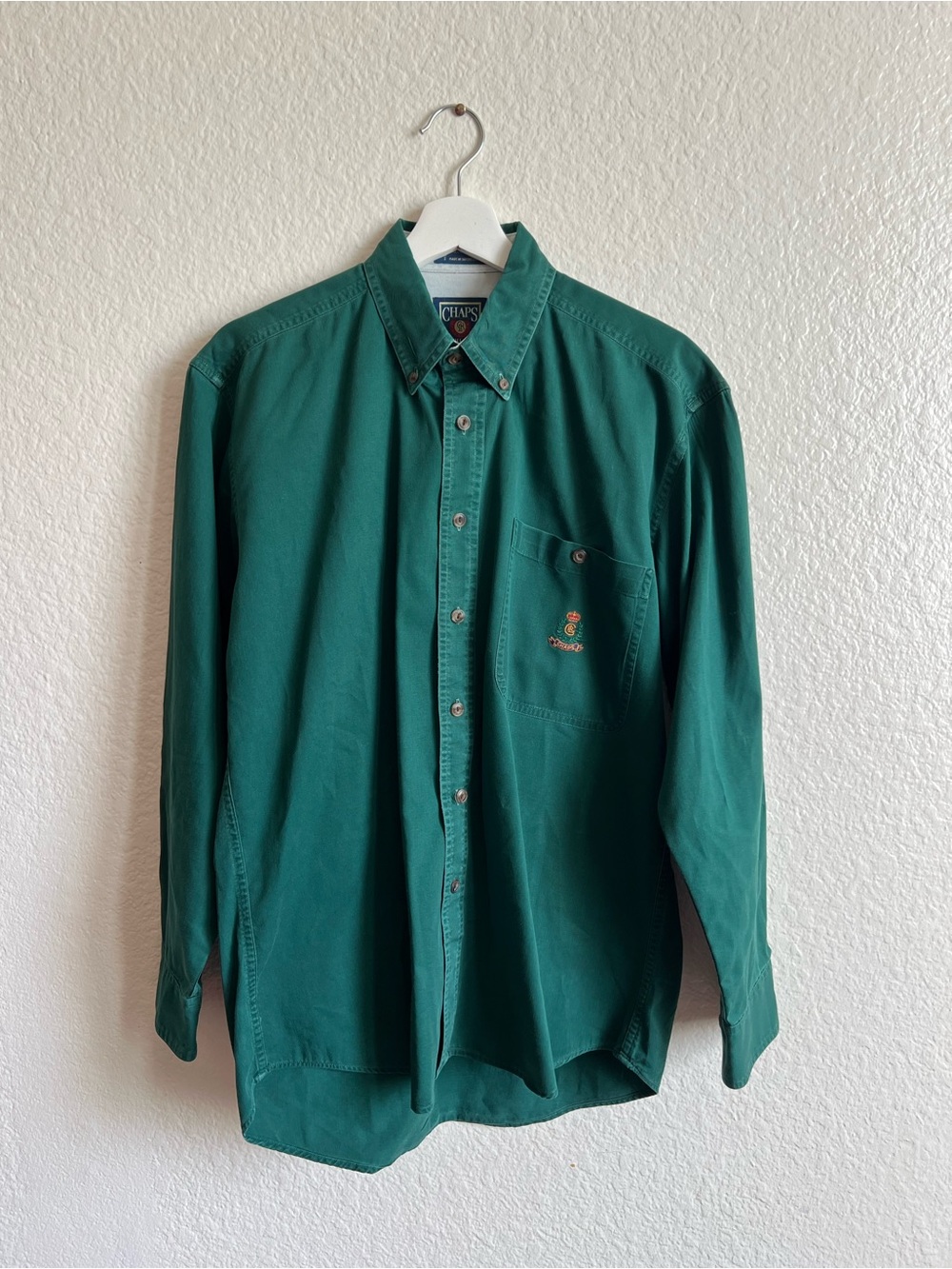 VTG 90s Chaps Ralph Lauren Emerald Green Long Sleeve Shirt Crest Logo